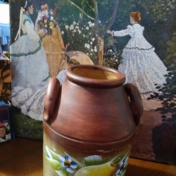 Pier 1 Decorative Hand Painted Clay Vase🍐🍋Size 6"×9" Fruit &Floral Pottery🍍🍒 - Picture 9 of 16